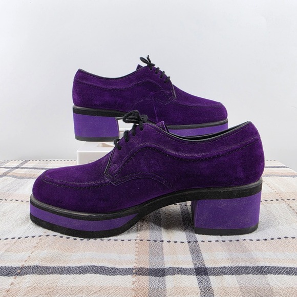 Hush Puppies Purple Suede Leather Platform Oxfords Block Heel 53561 Womens 8.5 M - Picture 3 of 13